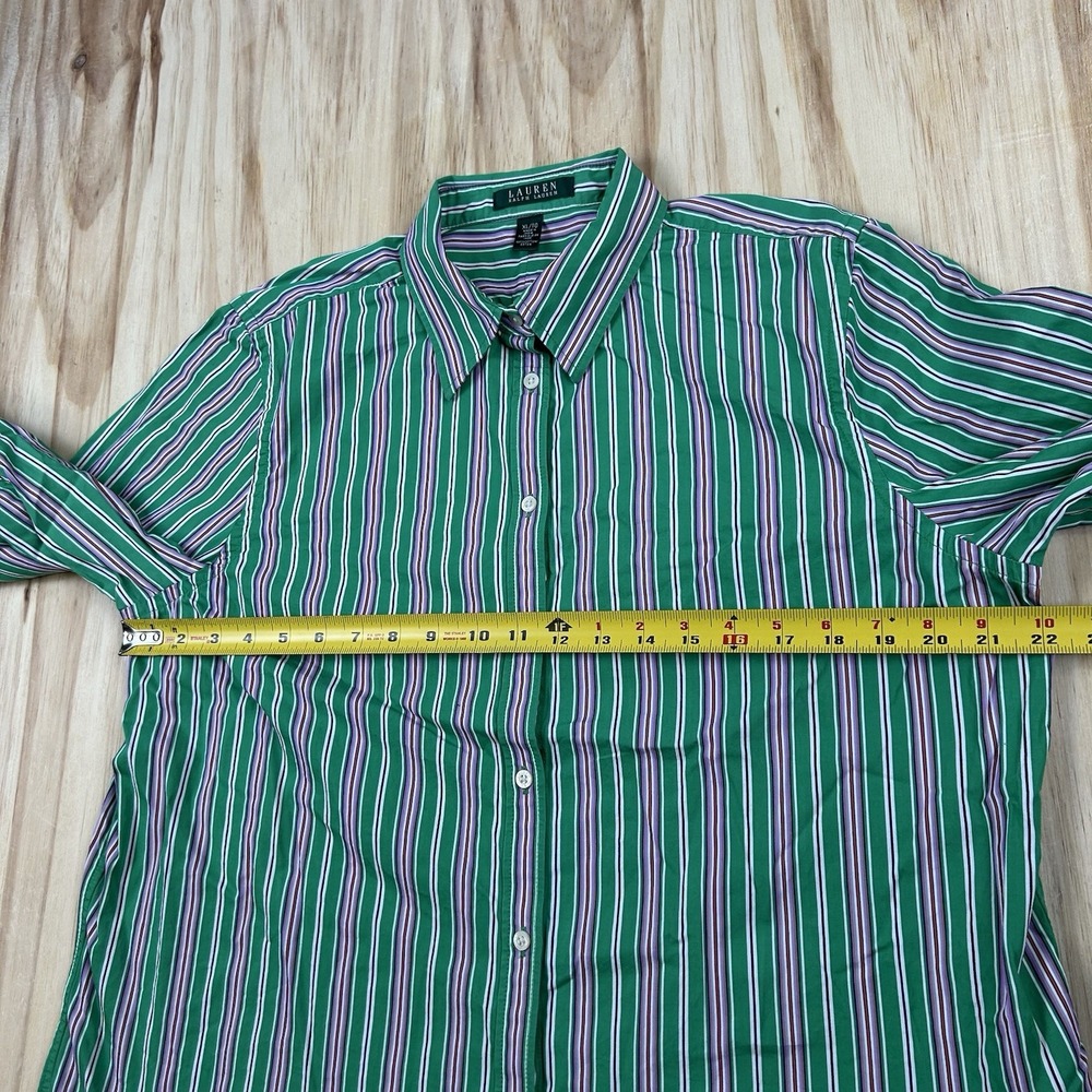Vintage Lauren Ralph Lauren Women's XL Green Pink Stripe Long Sleeve Button Shir - Picture 6 of 9